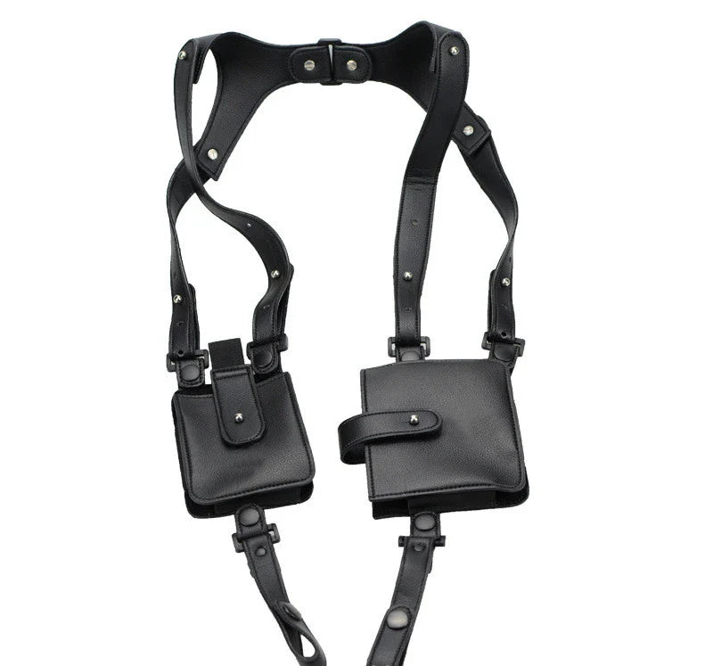 Premium black cowhide underarm wallet and mobile phone bag with adjustable shoulder strap, designed for secure and stylish storage of daily essentials