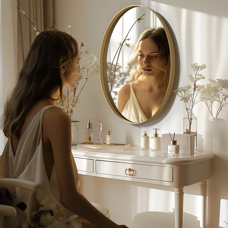 GiftHome UK Elegant Oval Gold Wall Mirror - Contemporary Decorative Accents