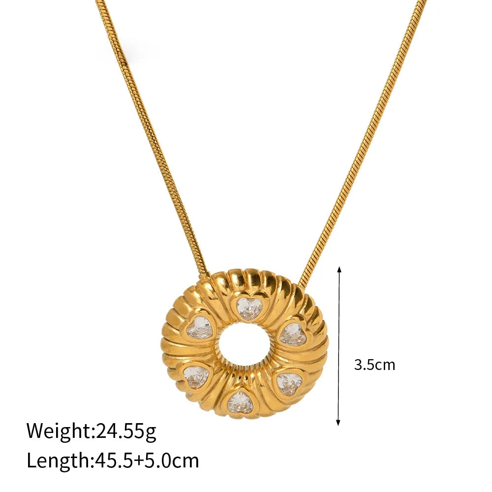 Trendha 18K gold plated minimalist O-shaped earrings and necklace set made of stainless steel for timeless elegance