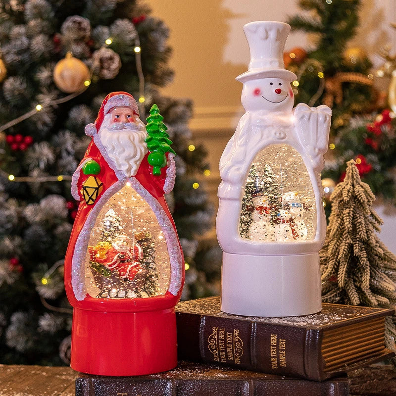 Charming Christmas decoration snowman music box with ambient lighting, creating a cosy winter wonderland atmosphere