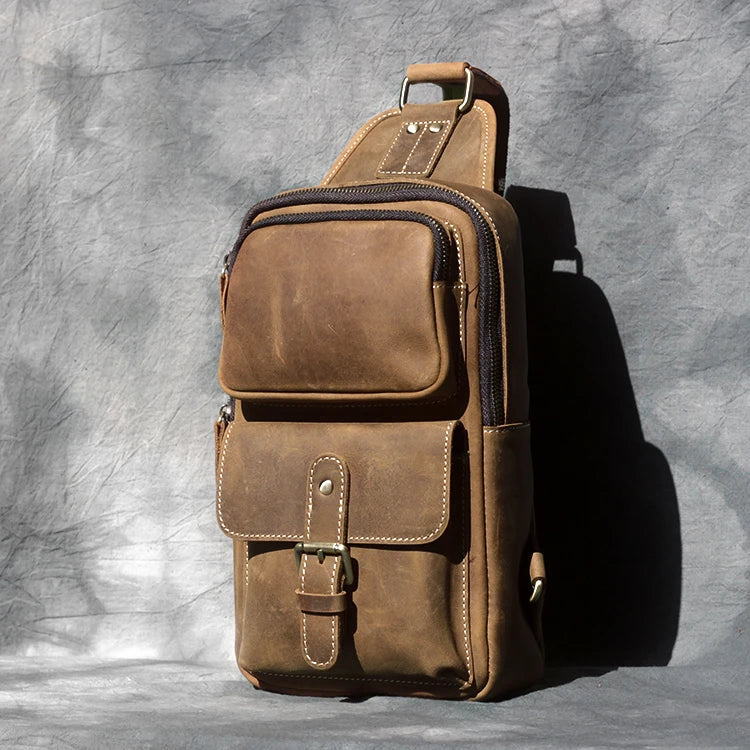 Premium handcrafted cow leather one-shoulder messenger bag for men in vintage brown colour