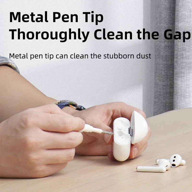 Premium 3-in-1 Earbuds Cleaning Kit with Flocking Sponge, High-Density Brush and Metal Pen Tip