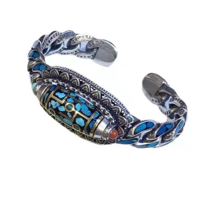 Handcrafted five-character mantra bracelet with Ulan Flower and Tianzhu symbolism, a captivating accessory imbued with ancient spiritual energy.