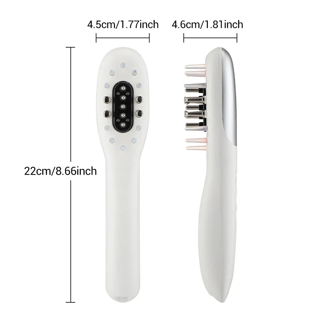 An electric hair growth comb with infrared and blue light therapy, designed to stimulate hair follicles and promote healthier, stronger hair growth.