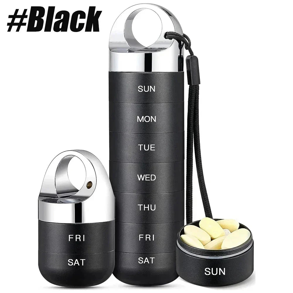 Portable Waterproof Metal Weekly Pill Box Organiser - Durable, Waterproof, and Compact Design