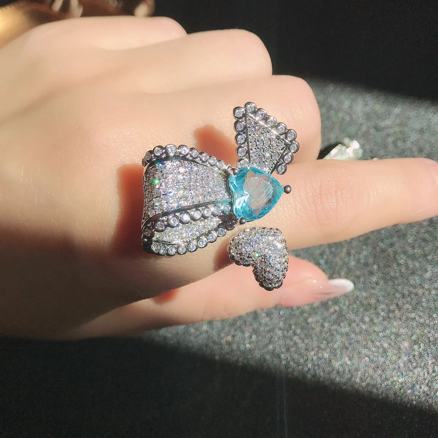 Stylish asymmetric zirconium butterfly ring with micro-studded design, a fashionable accessory for women