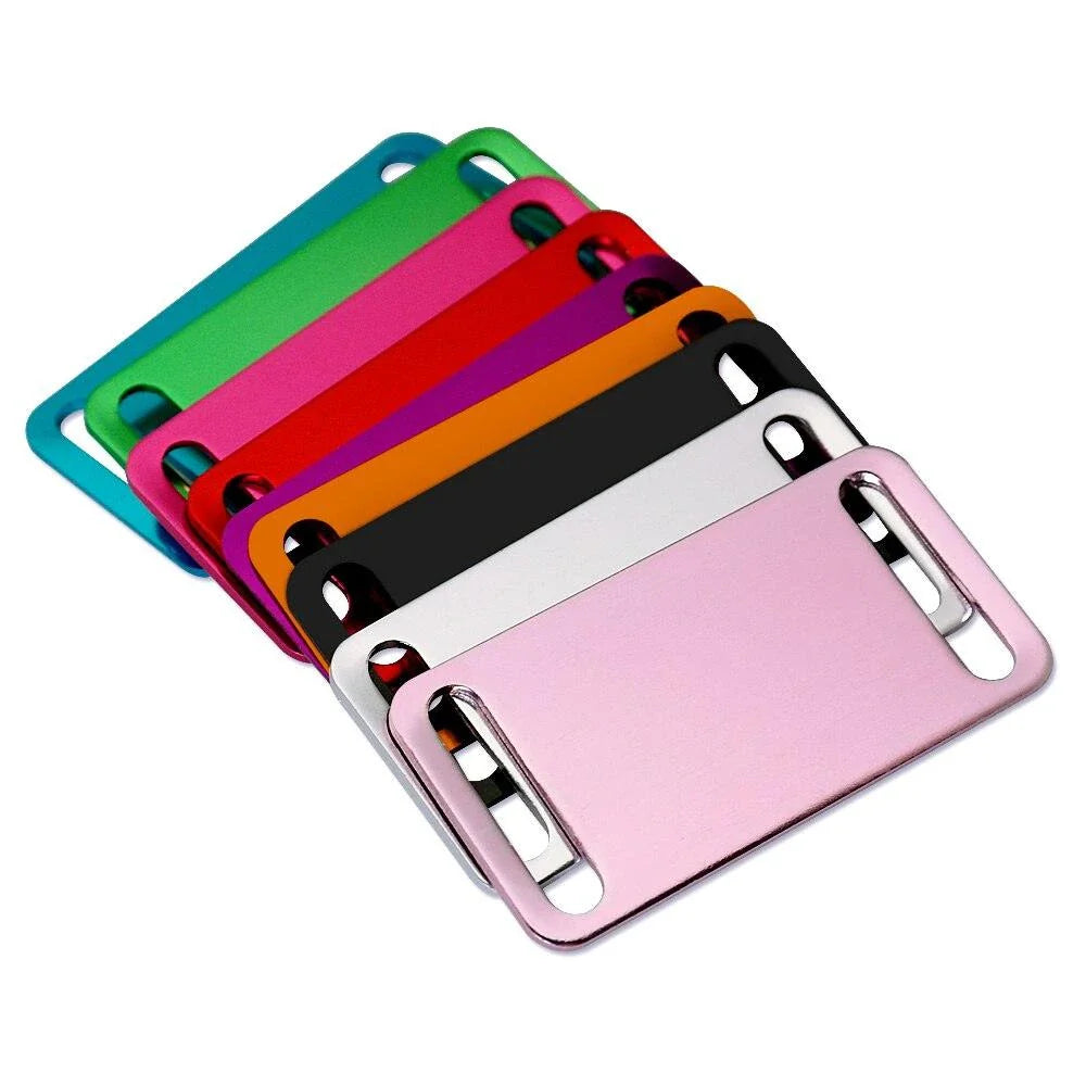 Trendha's personalised dog ID tags in 9 vibrant colours, made from durable aluminium for long-lasting use.