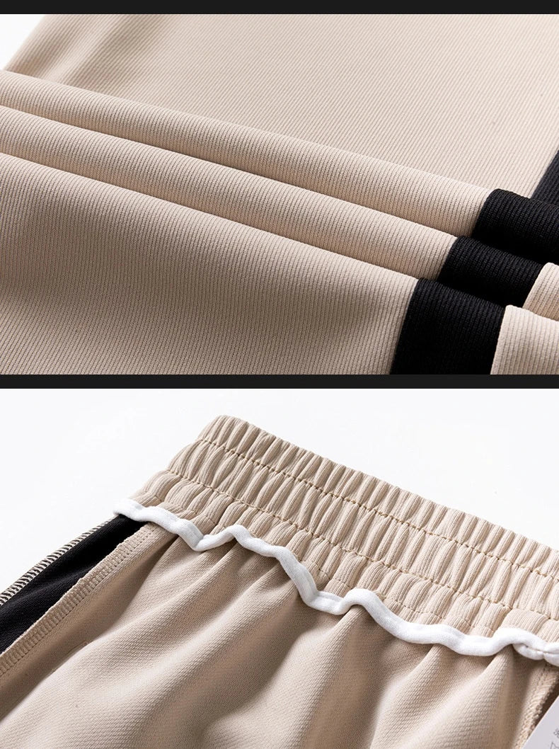 Comfortable striped straight-leg casual trousers in various colours and sizes