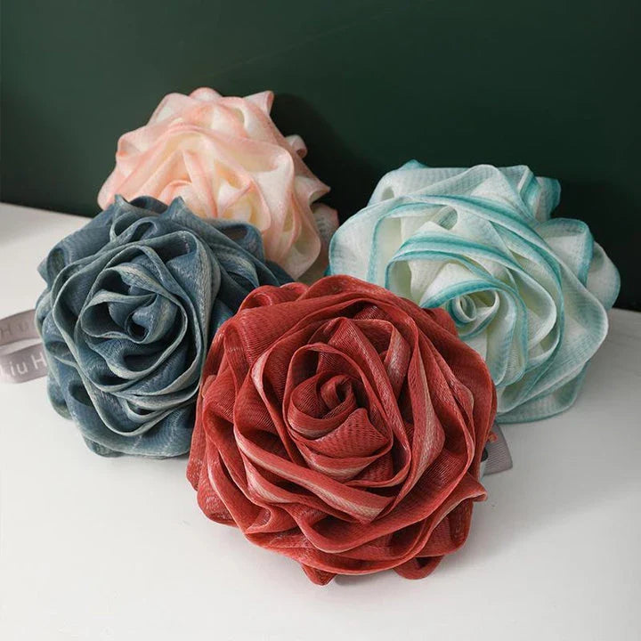 Luxurious flower-shaped shower puffs in vibrant colours for a rejuvenating spa-like cleansing experience