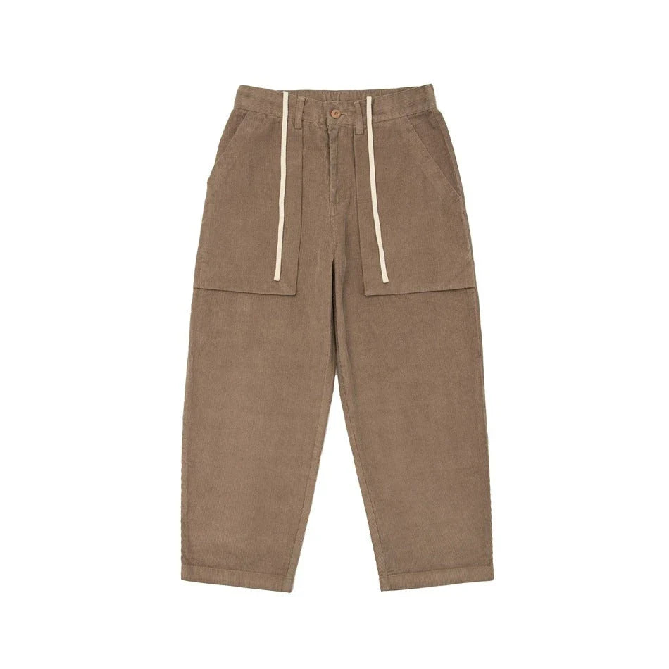 Retro corduroy straight-leg casual trousers for men in khaki and navy blue colours