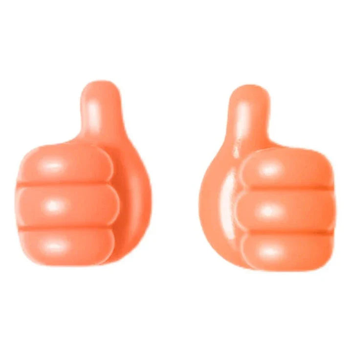 Hand-shaped silicone hooks in blue colour, used to organise desks, bathrooms, and cars