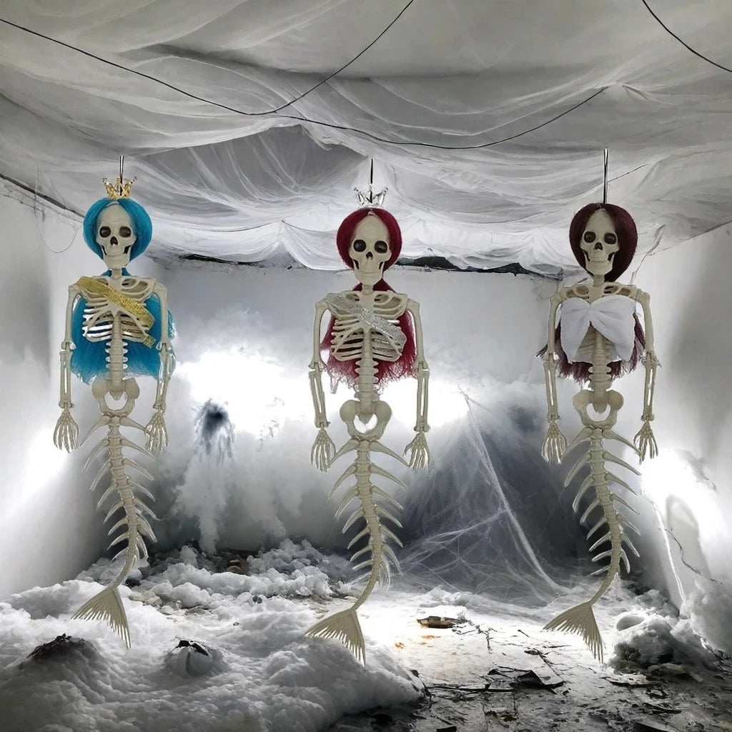 Mermaid bone pendant decoration in brown, dark purple, burgundy, and lake blue colours, ideal for Halloween outdoor courtyard displays