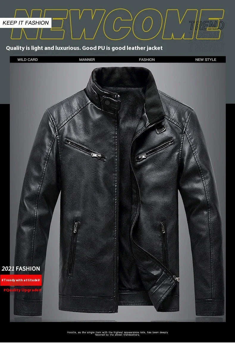 Stylish Fleece-Padded Jacket with PU Leather Accents in Various Colours