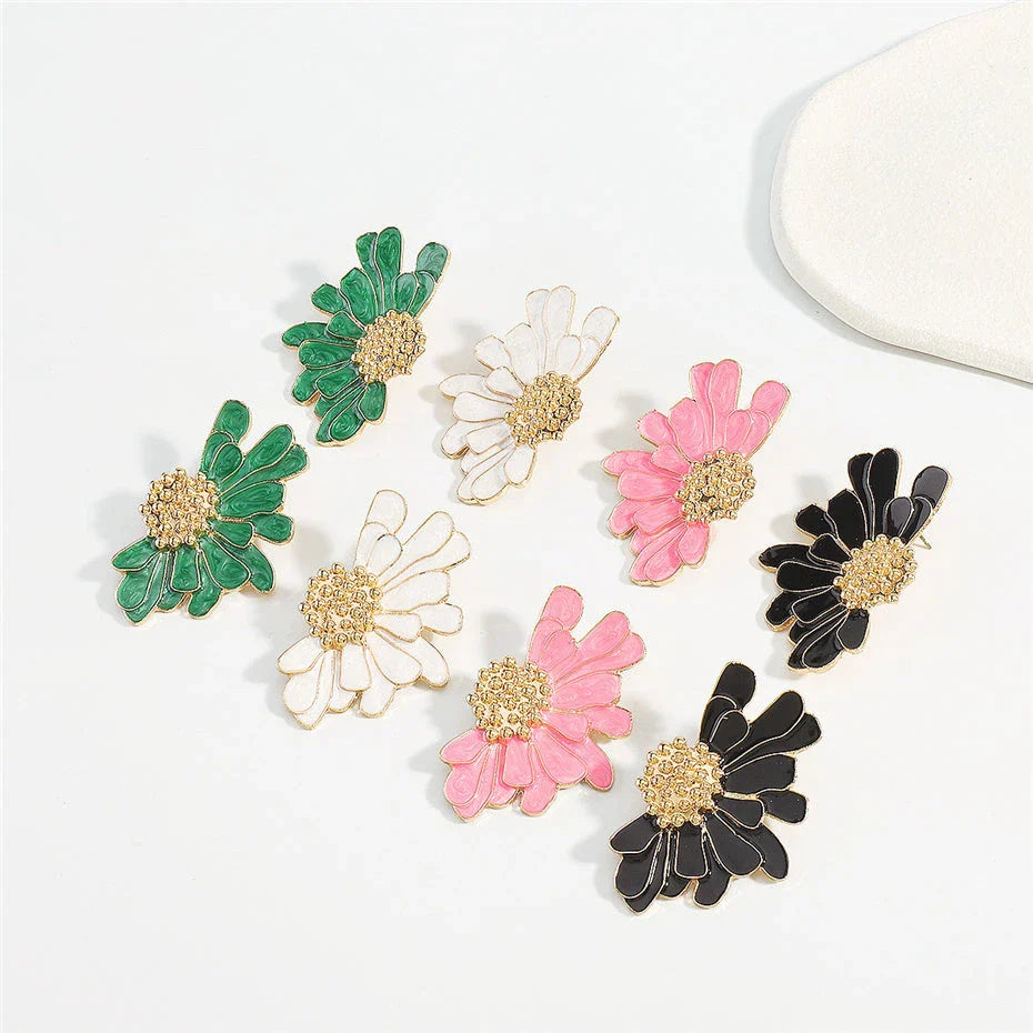 Vibrant, multi-coloured floral petal stud earrings with a blend of bohemian and modern influences