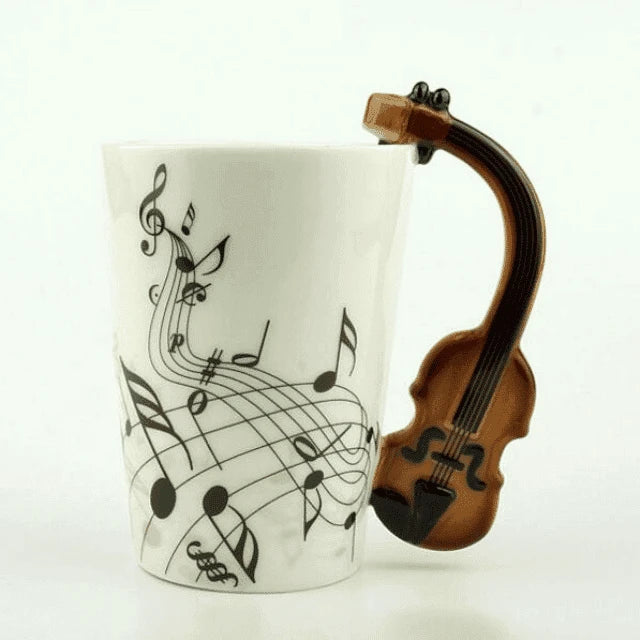 Premium eco-friendly ceramic mug with unique musical instrument-themed designs, a charming and sustainable addition to any kitchen.