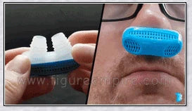 Maskless, cordless anti-snoring device for sleep apnea relief, featuring innovative air filtration system and compact, discreet design