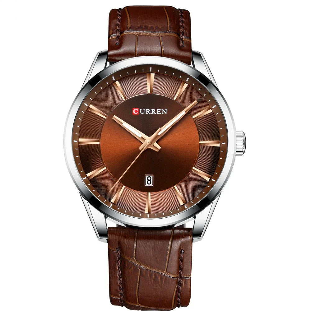 Premium Water-Resistant Men's Casual Belt Watch with Stainless Steel Case and Genuine Leather Strap