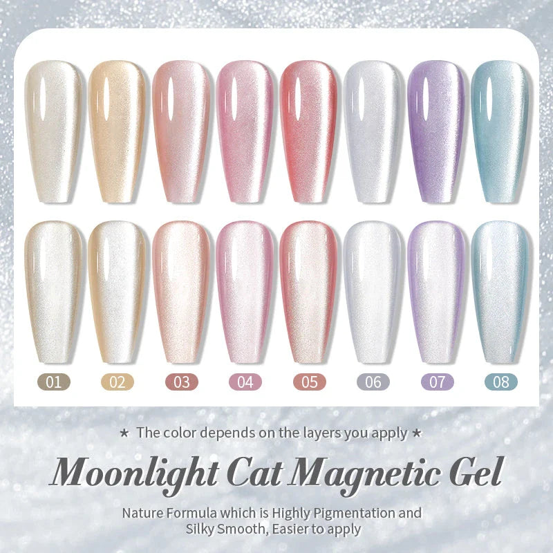 Radiant white light magnetic gel nail polish with sparkling glitter for enchanting, shimmering nail art designs