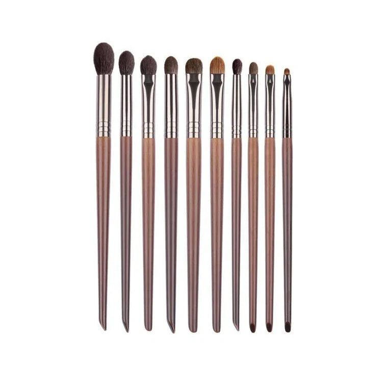 A set of 10 high-quality eye makeup brushes in various shapes and sizes, perfect for blending, shading, and defining the eyes