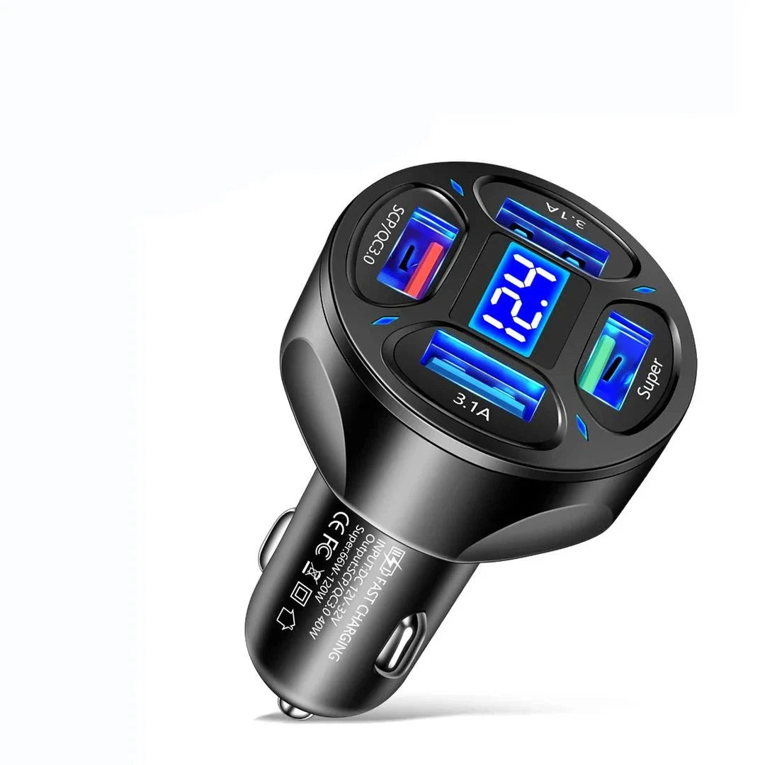 Trendha 3-Port USB Car Charger with Quick Charge 3.0 technology for fast, efficient charging on the road