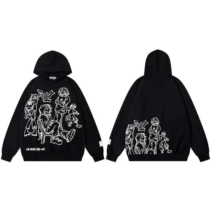 Vibrant Harajuku-inspired anime graphic hoodie with loose, comfortable fit and full-length sleeves
