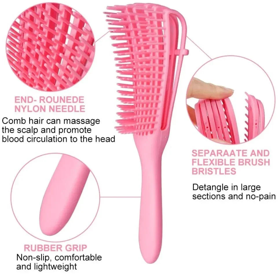 Trendha Compact Detangling Hair Brush with Scalp Massager for Effortless Travel in Green with Small Comb Accessory
