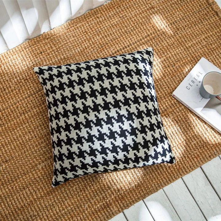 Sophisticated houndstooth pattern throw pillow cover made of 100% premium cotton for a luxurious, classic look