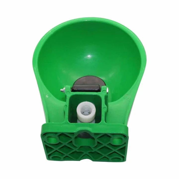 Automatic water bowl for horses made of durable, weather-resistant plastic with a self-regulating design for consistent hydration.