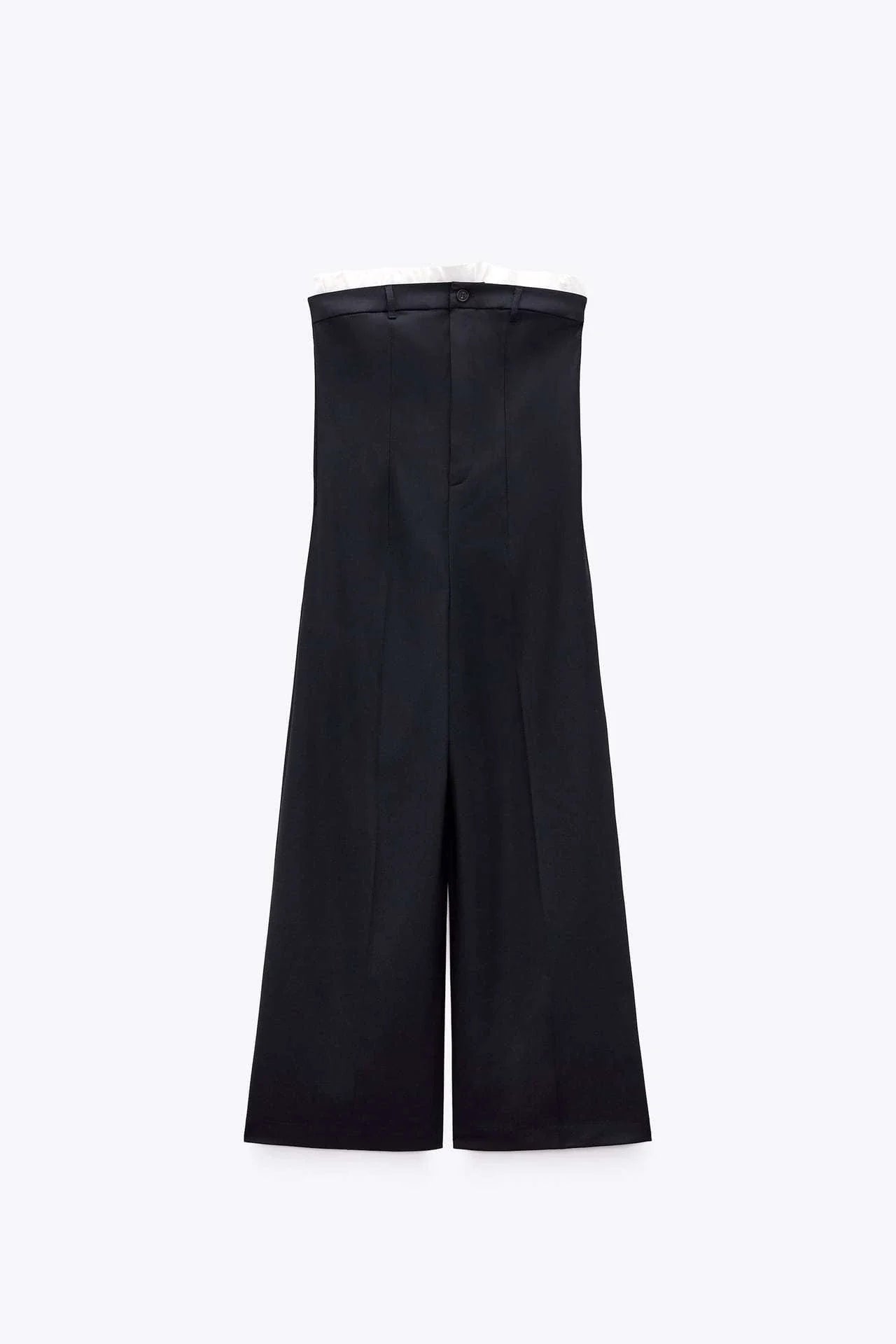 Trendha Contrast Stitching Tube Top Jumpsuit in Sea Blue, featuring raglan sleeves, wide legs, and a shawl neckline design