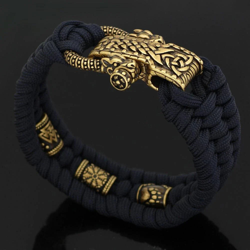 Stainless steel Viking bracelet with spinning rune beads in antique bronze finish