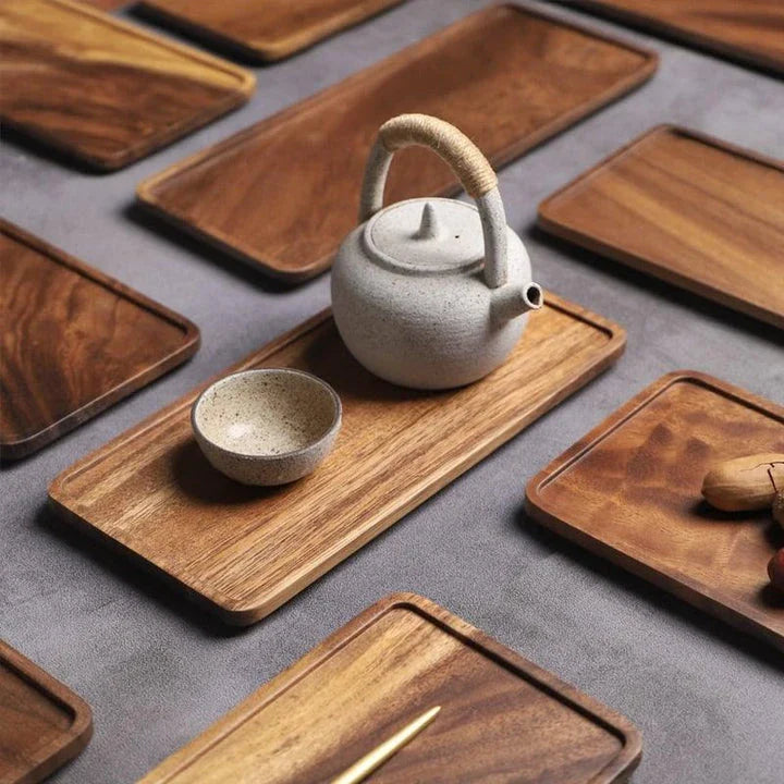 Acacia Wood Serving Tray with Elegant Natural Wood Grain Pattern and Rustic Charm