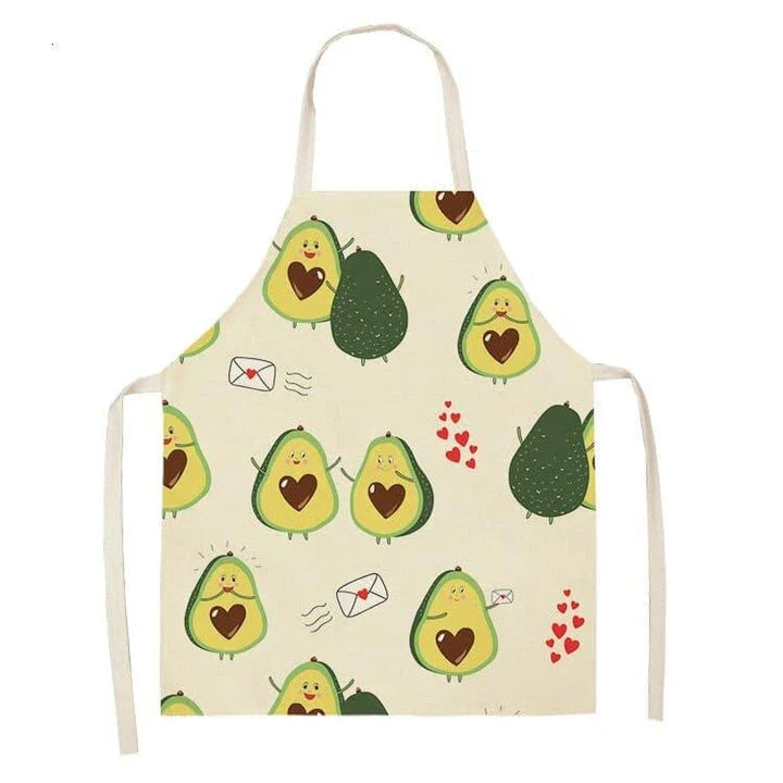 Stylish avocado-printed apron for British home cooks and bakers to protect their clothes while adding a touch of personality to the kitchen