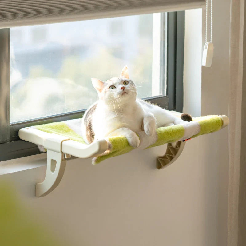 A stylish and durable cat hammock bed that attaches securely to any window, providing your feline friend with a cosy and elevated spot to relax.