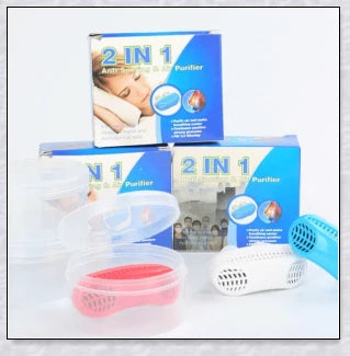 Maskless, cordless anti-snoring device for sleep apnea relief, featuring innovative air filtration system and compact, discreet design