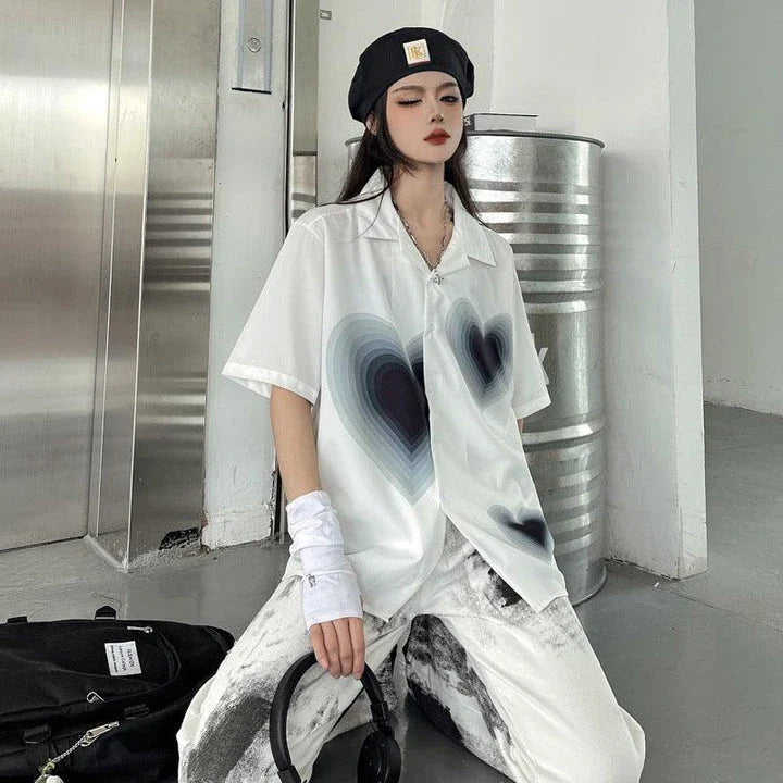 Gradient love print short sleeve shirt with relaxed fit and vibrant design