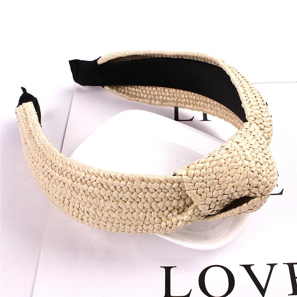 Fashionable solid colour knotted headbands for women, made from high-quality hemp and rubber materials for comfort and style.