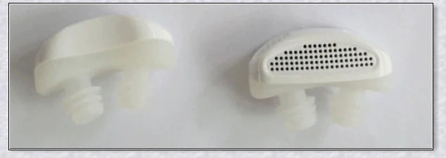 Maskless, cordless anti-snoring device for sleep apnea relief, featuring innovative air filtration system and compact, discreet design