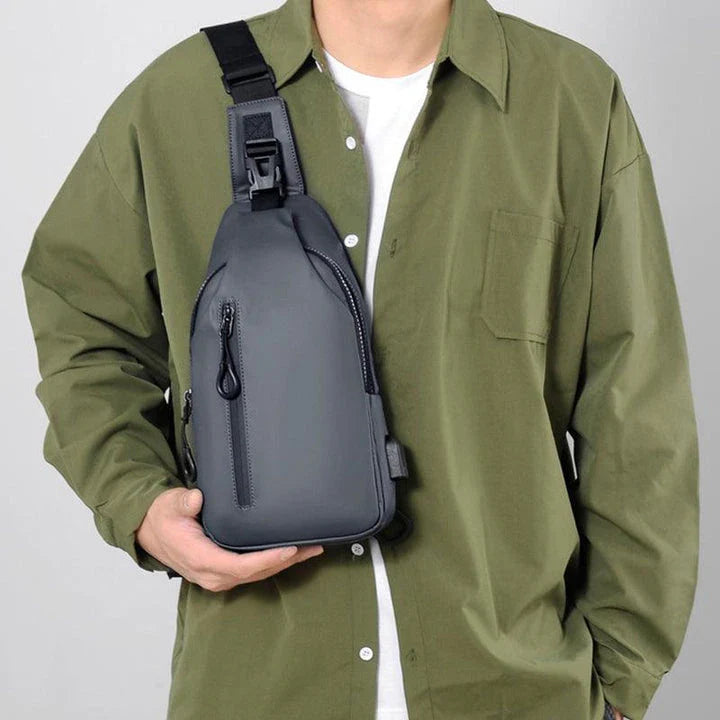 Versatile blue sling crossbody backpack for men with adjustable strap and spacious interior