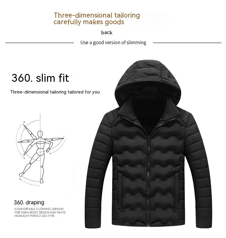 Grey men's padded jacket with cotton-polyester blend for warmth and comfort