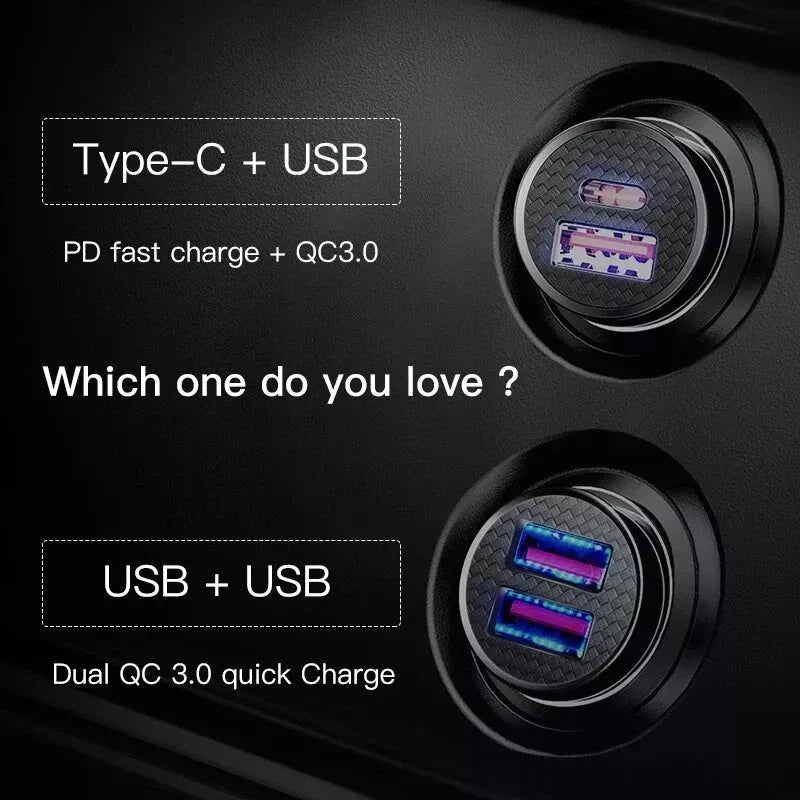 High-Performance 30W Dual-Port Fast Car Charger with USB and USB-C ports for lightning-fast charging on the go