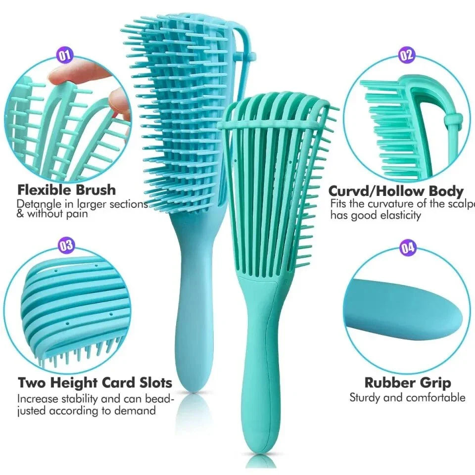 Trendha Compact Detangling Hair Brush with Scalp Massager for Effortless Travel in Green with Small Comb Accessory