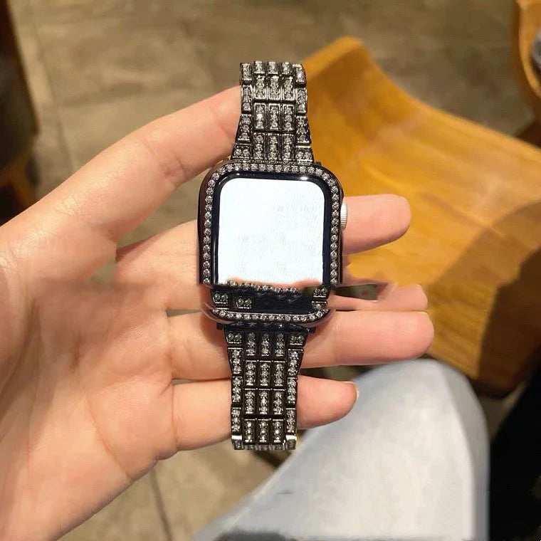Premium metal watchband with three beads designed for Apple Watch, available in silver, gold, rose gold, and black finishes.