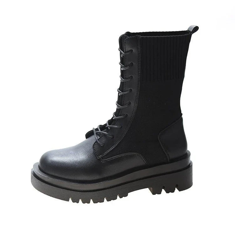 Stylish British-inspired knitted stretch platform ankle boots in various colours