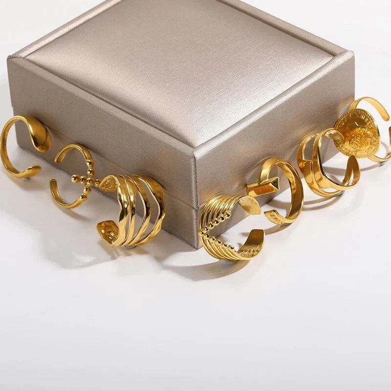 Stainless steel minimalist rings for women in a variety of sizes, showcasing a sleek and sophisticated design
