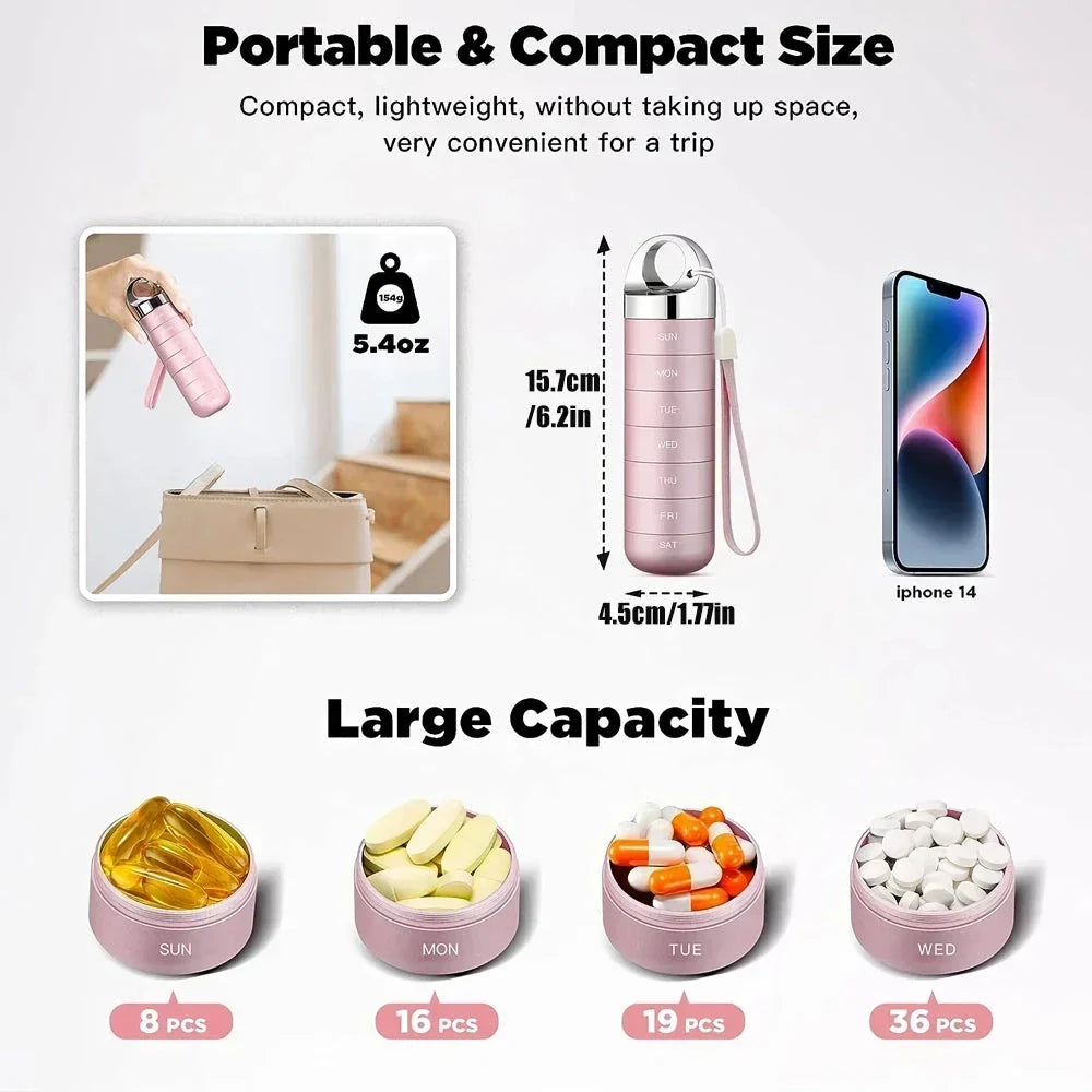 Portable Waterproof Metal Weekly Pill Box Organiser - Durable, Waterproof, and Compact Design