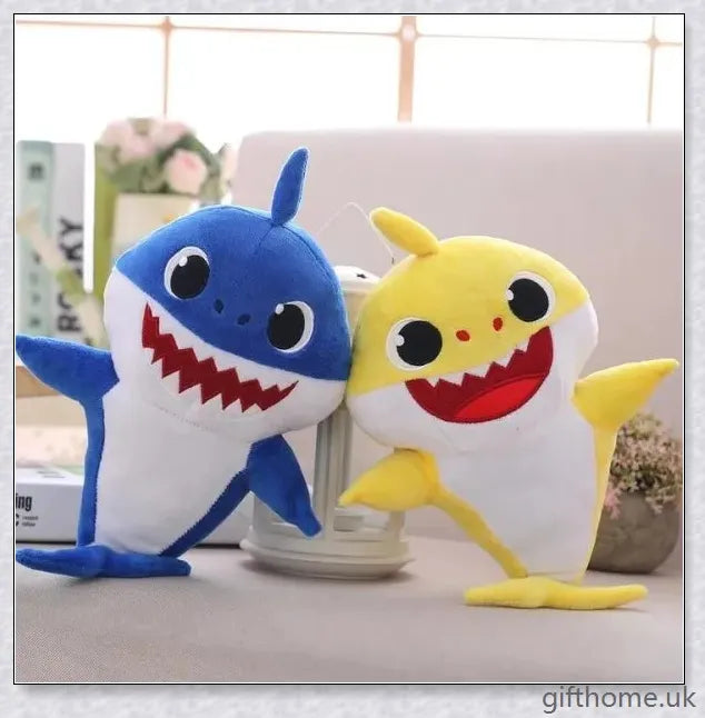 Soft and cuddly Baby Shark plush toy with captivating lights and music, perfect for young children's playtime