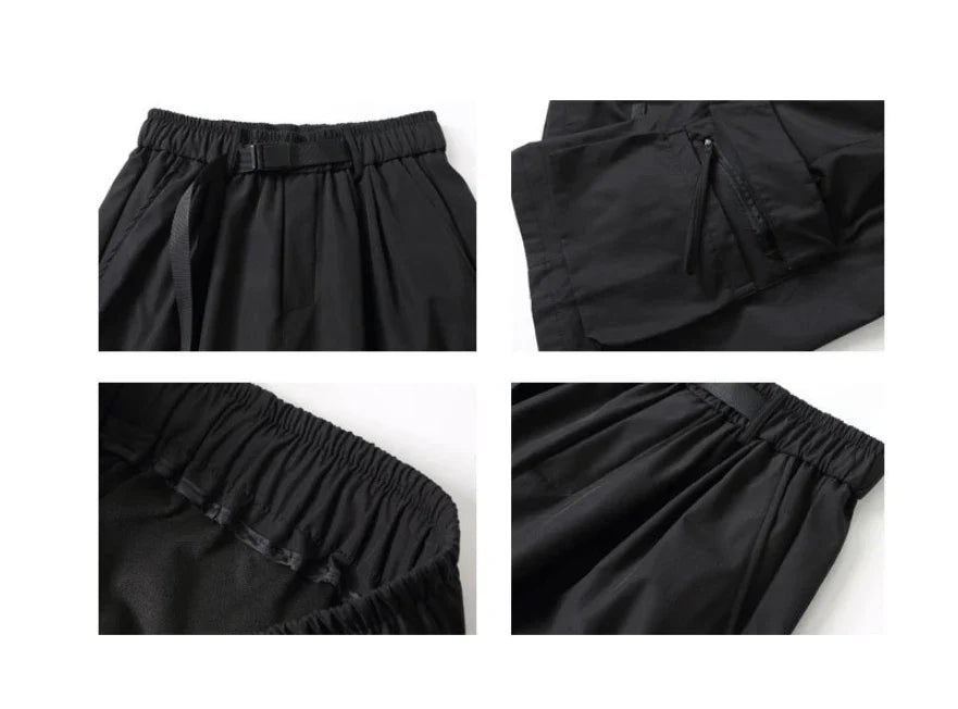 Trendy multi-pocket workwear shorts in a variety of colours, including black, khaki, green, and light grey, with a straight-leg design and ample storage options.