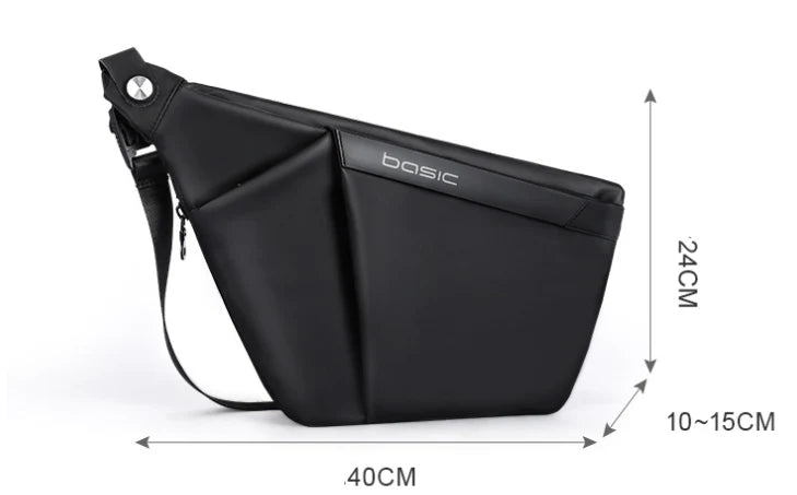 A sleek, sophisticated messenger bag made of premium PU leather, designed for the modern, urbane gentleman in the UK.