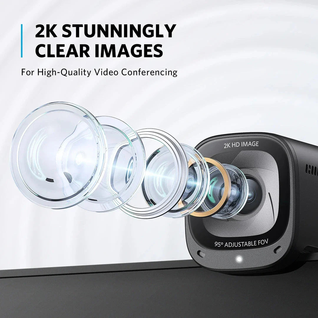 2K Ultra HD Webcam with Noise-Cancelling Microphones and Privacy Cover for Professional Video Conferencing