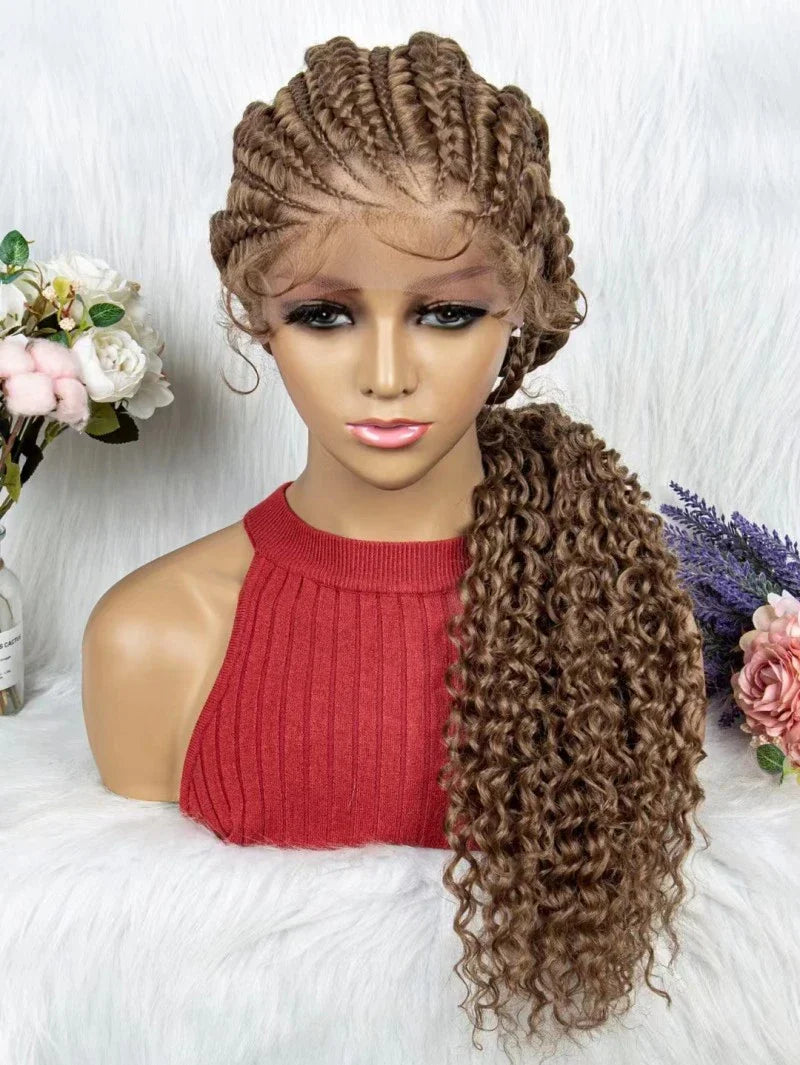 Luxurious lace braided African wig in various colour options, handcrafted for a natural, sophisticated look